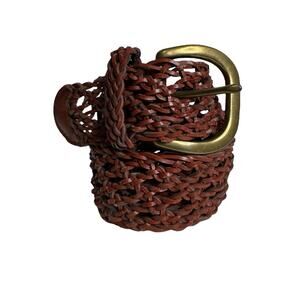 Vintage Amanda Smith Braided Woven Leather Belt with Brass Buckle Womens Medium